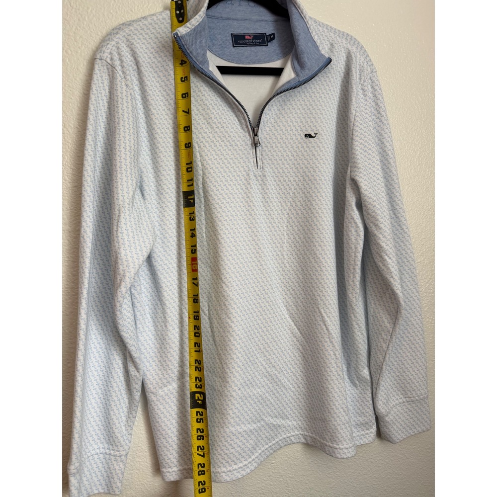 Vineyard Vines Mens Martini Glass Print Quarter Zip Pullover Blue White Medium - Picture 9 of 10